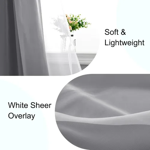 Miniatura 5 de XWZO Cortinas 100% opacas de doble capa para guardería, cortinas opacas con superposición transparente para dormitorio de niñas, cortinas