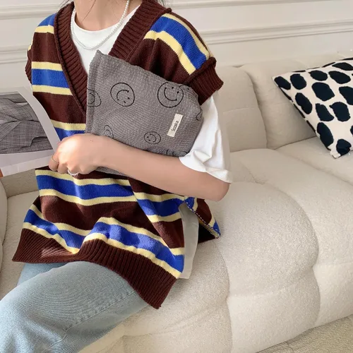 Miniatura 5 de Bolsas de cosméticos para mujer, bolsa de cosméticos de pana, bolsos estéticos para mujer, bolsos de mano con puntos sonrientes, organizador