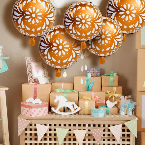 Miniatura 6 de Soaoo Juego de 6 globos de fiesta Cielito Lindo de 18 pulgadas, decoración de globos temáticos de Talavera mexicana para bodas, cumpleaños, baby