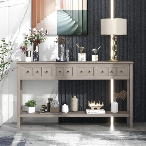 Miniatura 27 de Mesa consola clásica de 63 pulgadas con 4 cajones de almacenamiento y 1 estante, aparador de madera para sala de estar, pasillo, entrada, cocina