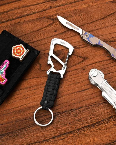 Miniatura 9 de KeyUnity KC00 Llavero de mosquetón de paracord, cordón de paracaídas 550 Multiherramienta para exteriores, mochilas, hombres y mujeres