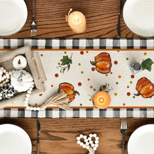 Miniatura 4 de Artoid Mode Camino de mesa de otoño con lazo de calabaza, decoración de mesa de comedor de cocina de otoño para decoración de fiesta del hogar, 13 x