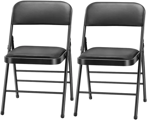 Miniatura 14 de Paquete de 2 sillas plegables acolchadas de espuma de metal con marco de acero (negro, gris, blanco) (paquete de 2, tela gris)