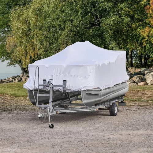 Miniatura 4 de Transhield Funda para barco pontón, funda de almacenamiento de pontón de 16 pies, resistente, impermeable y reutilizable, cuerda perimetral