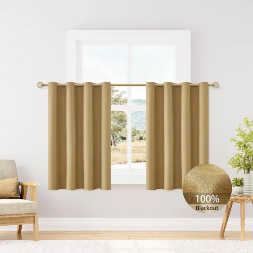 Miniatura 81 de ChrisDowa Cortinas 100% Opacas de Abedul Sólido de 45 Pulgadas de Largo, 2 Paneles para Dormitorio y Sala de Estar, Estilo Granja Oscurecedoras