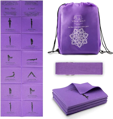 Tapete de yoga plegable para mujer, tapete de ejercicio antideslizante para gimnasio en casa, juego de alfombrillas de yoga de viaje de 0.197 in con