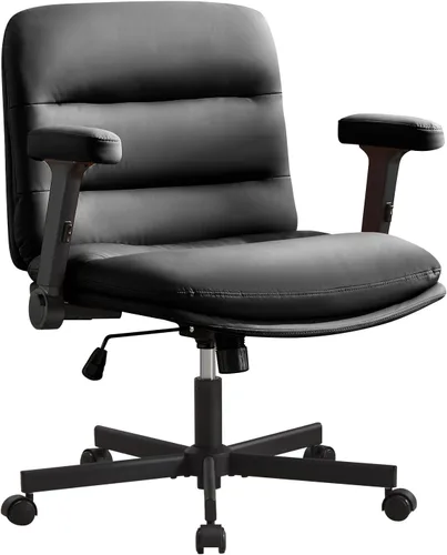 Miniatura 14 de Furniliving Criss Cross Office Chair with Adjustable Flip-up Arms, Premium Chenille Upholstered Cross Legged Chair, Ergonomic Swivel Desk Vanity
