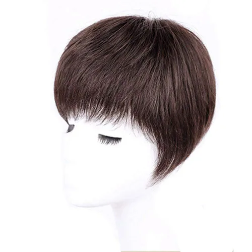 Miniatura 2 de Toppers de cabello humano con clip y flequillo, extensiones de cabello para mujeres con cabello delgado, 5.9 x 6.3 pulgadas, lacio, color marrón