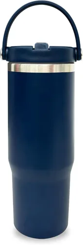 Vaso de 30 onzas con asa superior, vaso aislado al vacío de doble pared con popote abatible, taza de café de viaje de 30 onzas con recubrimiento en