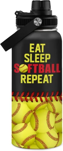 Miniatura 15 de Botella de agua de béisbol – Botellas deportivas aisladas de acero inoxidable de 32 onzas con tapa – Hombres amantes del béisbol jugador aficionado