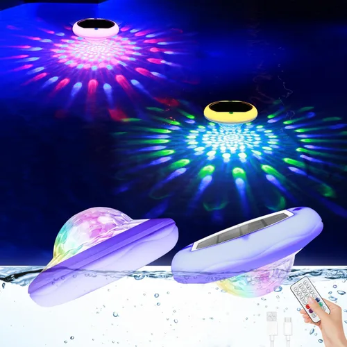 Miniatura 9 de Luces solares para piscina (1 unidad), 2600 mAh USB recargables luces flotantes flotantes de 6.7 pulgadas IP68 impermeable con control remoto, RGB