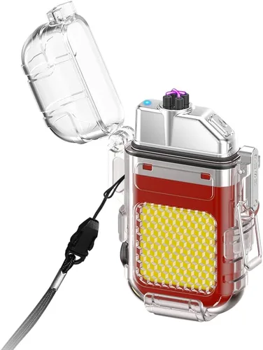 Miniatura 2 de Encendedor de doble arco con linterna LED 2 en 1, encendedor de plasma recargable por USB, sin llama, impermeable, resistente al viento, mini