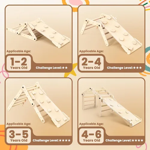 Miniatura 7 de Norbee Pikler - Juego de triángulos plegables de madera para niños pequeños, juguetes de escalada para interiores, parque infantil, gimnasio
