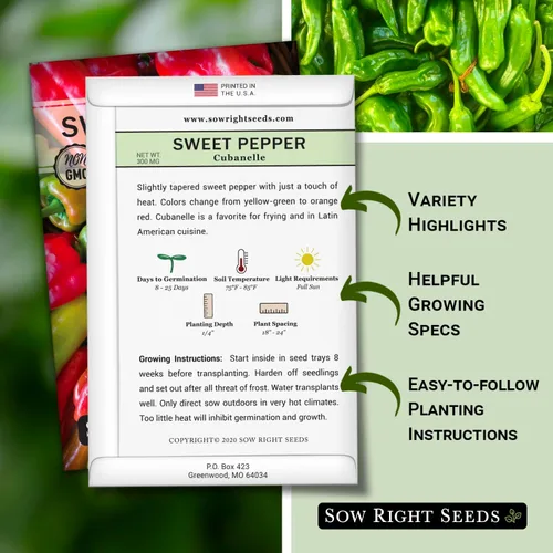 Miniatura 2 de Sow Right Seeds - Semillas de pimiento dulce Cubanelle para plantar al aire libre - Paquete de reliquia sin OMG con instrucciones para plantar un