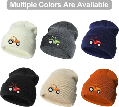 Miniatura 7 de Gorro de punto para niños pequeños con bordado de tractor para otoño e invierno