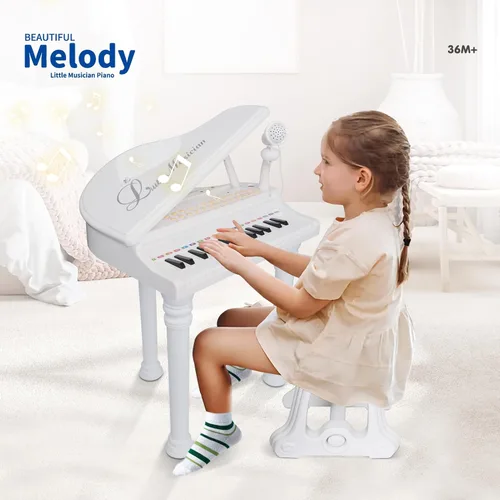 Miniatura 7 de Love&Mini - Teclado/piano electrónico de juguete con 31 teclas como regalo de cumpleaños para niñas bebés de 3 años de edad, con micrófono, taburete