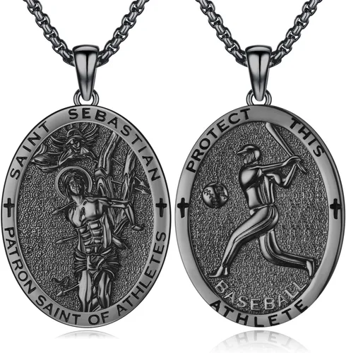 Miniatura 125 de Collar con colgante de plata de ley 925 con medalla de San Patrón, joyería religiosa para hombres y mujeres, con cadena de acero inoxidable 316L