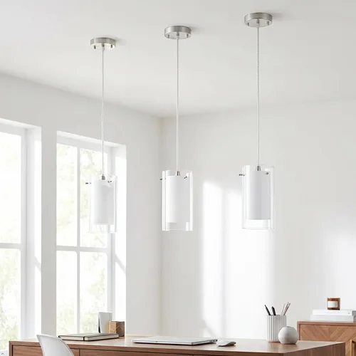 Miniatura 9 de AKEZON Lámpara colgante de 1 luz, lámpara de techo de vidrio para interiores, altura ajustable, acabado de níquel cepillado para cocina y comedor