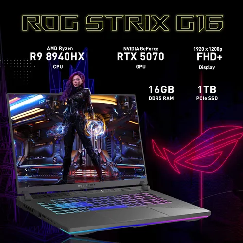 Miniatura 3 de ASUS ROG Strix G16 16" WUXGA 165Hz - Laptop para juegos, GeForce RTX 5070 8GB GDDR7, AMD Ryzen 9 8940HX, 16GB DDR5, 2TB de almacenamiento