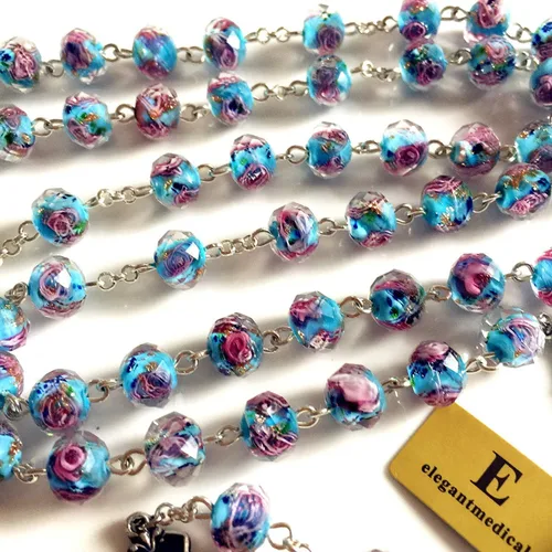 Miniatura 5 de elegantmedical Hecho a mano Bule Veluriyam Beads Rosario Collar Crucifijo Cruz Regalo Católico, Vidrio