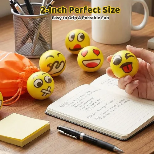 Miniatura 3 de LovesTown Mini bolas antiestrés, 36 bolas de 2 pulgadas con cara sonriente para apretar, color amarillo, divertidas, de espuma, juguetes