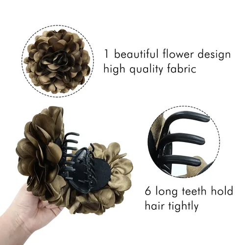 Miniatura 6 de Cinaci Paquete de 4 Lazos Grandes de Flores de Satén para el Cabello Rojos Azul Marino Negro Pinzas de Plástico para el Cabello Clips Cinta Tela