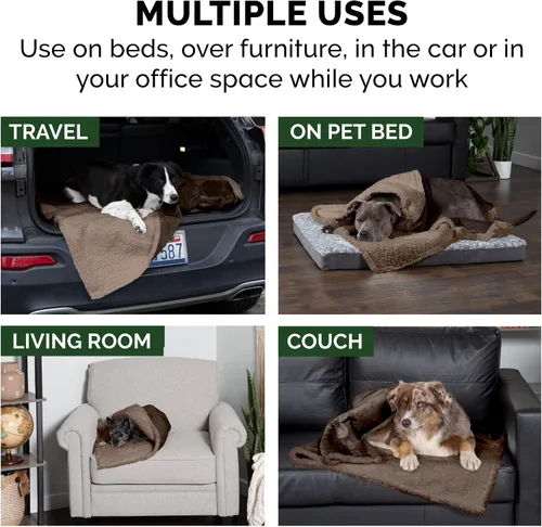 Miniatura 10 de Furhaven Manta impermeable y autocalentable para perros y gatos de interior, lavable y refleja el calor corporal, manta de rizo y sherpa con bordes