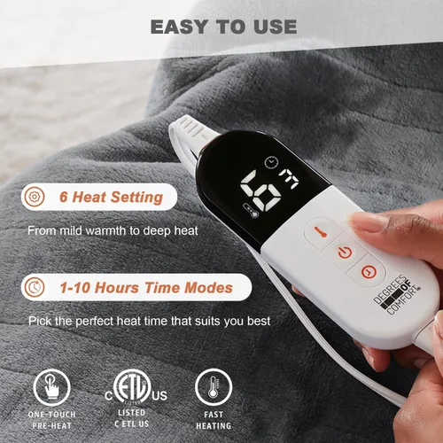 Miniatura 2 de Manta eléctrica Sherpa suave de doble control, tamaño King, mantas calefactoras Lavable 1-10 horas de apagado automático doble zona, 6 ajustes