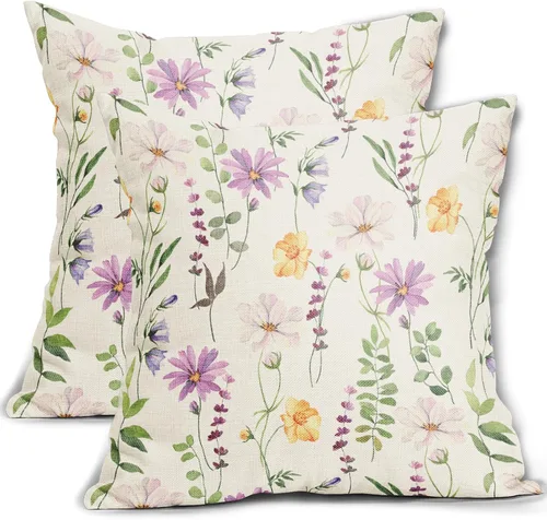 Miniatura 17 de Juego de 2 fundas de almohada de primavera de 16 x 16 pulgadas, diseño de conejo, flores rosas, hojas verdes salvia, plantas botánicas vintage