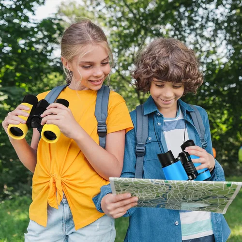 Miniatura 5 de Paquete de 6 prismáticos para niños de 3 a 12 años, binoculares a prueba de golpes, regalo al aire libre, caza, telescopio pequeño plegable