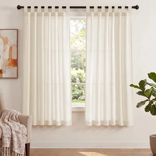 Miniatura 21 de PrinceDeco Cortinas de Lino de 63 Pulgadas de Largo con Trabillas Superiores Paneles de Tratamientos para Ventanas Semi Transparentes de Filtrado