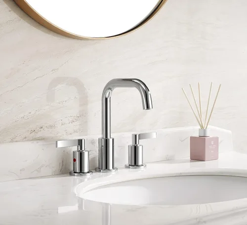 Miniatura 2 de TimeArrow TAF288S-CP - Grifo de lavabo de baño cromado de 8 pulgadas, 3 agujeros con ensamblaje de drenaje, grifo moderno de dos manijas de arco