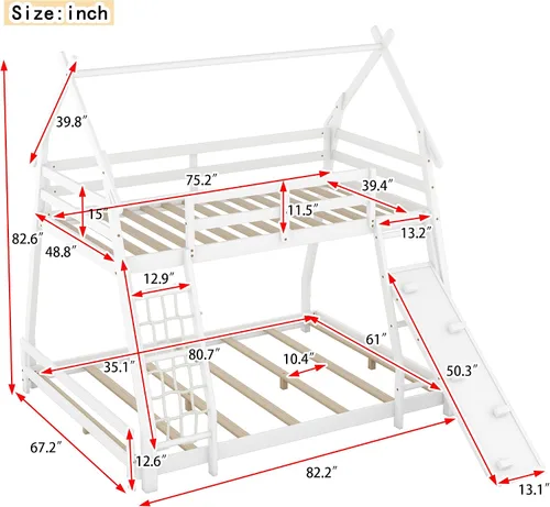Miniatura 2 de Favfurish Litera de casa individual sobre Queen con redes de escalada y rampa de escalada para niños, adolescentes, niños y niñas, marco de cama