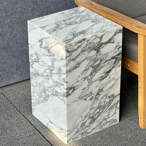 Miniatura 4 de Mesa auxiliar de mármol de lujo, mesa auxiliar cuadrada para sofá y cama modernos, sala de estar, sofá, dormitorio (Arabescato)