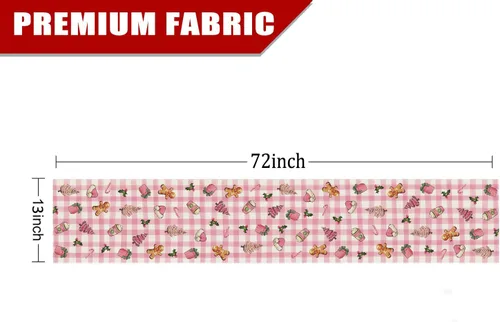 Miniatura 2 de Camino de mesa de Navidad a cuadros rosa con árbol de jengibre y caramelo de Navidad, 13 x 72 pulgadas, decoración de mesa de Navidad de invierno