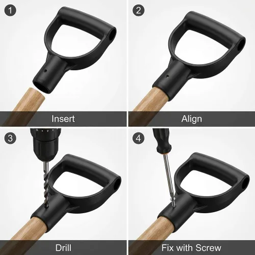 Miniatura 4 de QWORK Pala con mango de agarre en D, paquete de 4 1-1/8" de diámetro interior PVC Mango de pala con agarre en D de forma reemplazable