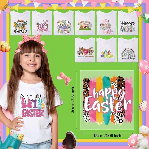 Miniatura 4 de 25 hojas de calcomanías de vinilo para planchar con conejo, huevos de Pascua, conejos, transferencia de calor, apliques para ropa, camisetas