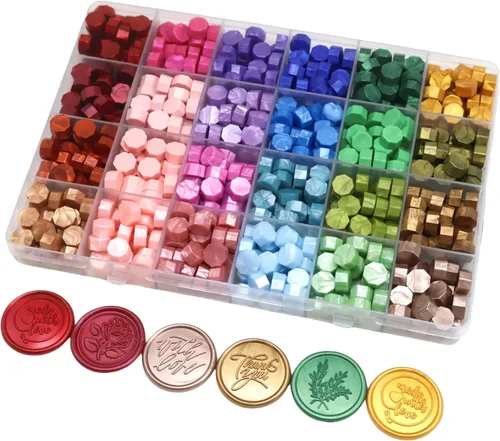 Miniatura 11 de 600 cuentas de cera de sellado para sello de cera, perfectas para sellado de regalos, sellado de cartas, proyectos de manualidades, sellado de Verde