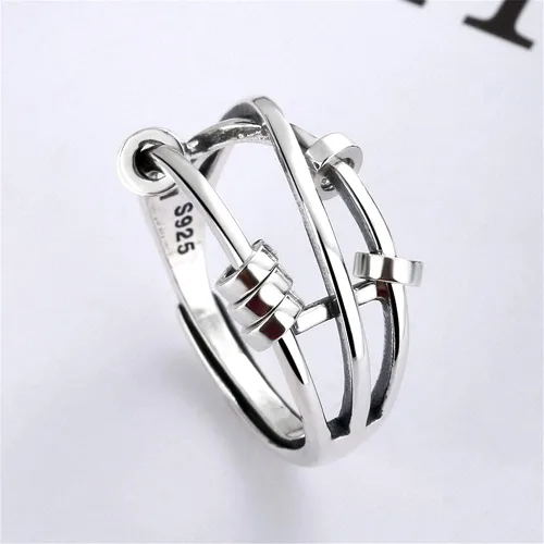 Miniatura 2 de NewZenro Anillos abiertos de tres capas circulares redondos antiansiedad para mujeres y niñas, plata de ley 925, personalizados, alivio del estrés