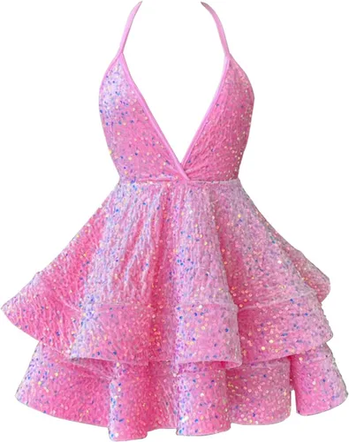 PEIYJYUSP Vestidos cortos de lentejuelas para mujer, brillante, sexy, cuello en V, vestido de regreso a casa, mini vestidos de fiesta de cóctel