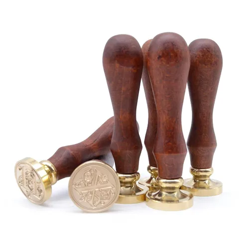 Miniatura 4 de Sello de Cera Medieval con Alfabeto de Iniciales, Cabeza de Latón con Mango de Madera, para Tarjeta de Acción de Gracias/Sobre/Envoltura