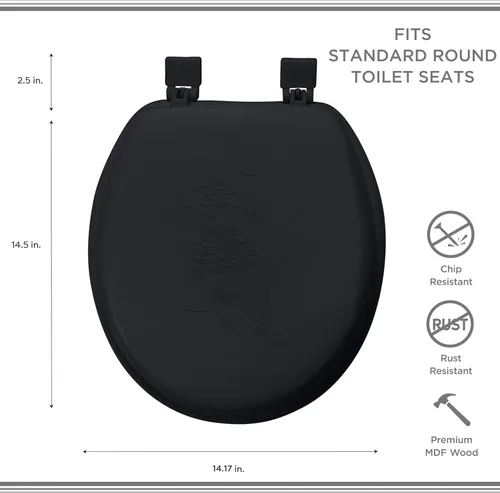 Miniatura 4 de Bath Bliss Asiento de inodoro redondo estándar extra suave Tapa de vinilo decorativa Bisagras antideslizantes de fijación rápida con tornillo
