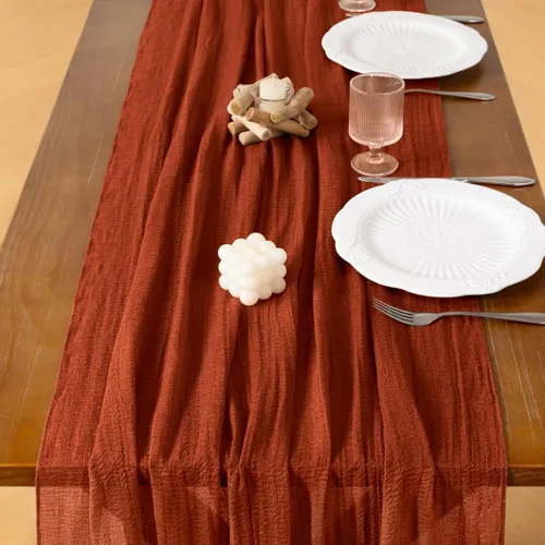 Miniatura 5 de Socomi Camino de mesa de gasa de terracota de 3 piezas, gasa de verano de 120 pulgadas, rústico bohemio, camino de tela de queso para bodas