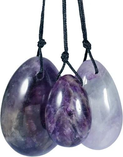 Miniatura 11 de mookaitedecor Juego de 3 huevos Yoni de cuarzo rosa, preperforados con cuerda sin encerar, piedras de masaje para mujeres para fortalecer los rosado