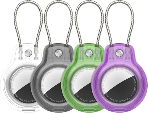 Miniatura 9 de SPGUARD Funda para AirTag con llavero, paquete de 4 unidades para Apple Air Tag con bloqueo de cable de alambre, llavero, accesorios