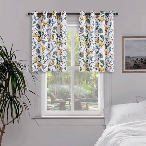 Miniatura 29 de Topfinel Cortinas beige para cocina, 36 pulgadas de largo, diseño botánico floral, colibrí, con ojales, oscurecimiento de habitación, media ventana