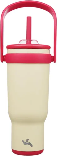 Miniatura 49 de Konokyo Vaso de 14 onzas con asa lateral, botella de agua aislada con popote y tapa 2 en 1, taza de acero inoxidable, taza de café de viaje