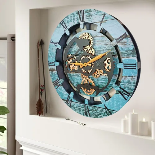 Miniatura 2 de THE GEARS CLOCK Reloj de pared con engranajes móviles reales Canada Line 24 pulgadas redondo (verde aguamarina, 24 pulgadas (23.6 in)