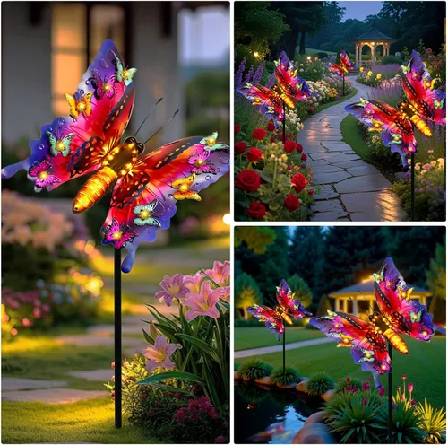 Miniatura 4 de ANGMLN Luces solares de jardín, decoración de jardín de mariposa para exteriores, luces decorativas de metal grandes de 41 pulgadas, mariposa