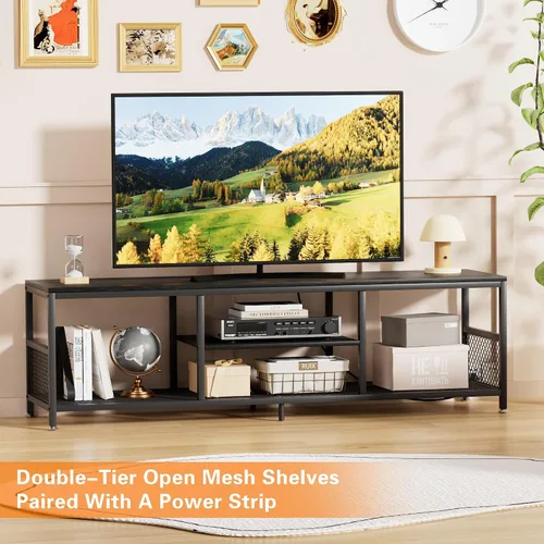Miniatura 3 de VECELO Soporte de TV con tomas de corriente para televisores de hasta 75 pulgadas, centro de entretenimiento multimedia de 62 pulgadas con estación